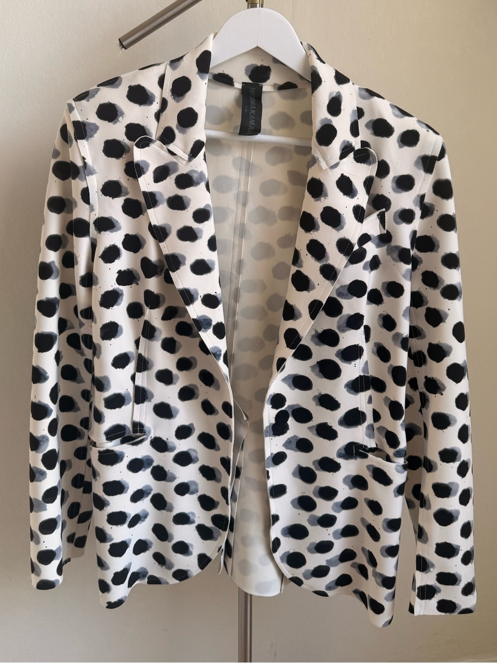 Norma Kamali White Blazer with Black Paint Polka Dot Print